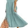 Connecteri  Women's 2024 Spring Summer Square Collar Dress Off Shoulder Style Elegant Ruffle Hemline Skirt Mini Dresses S-XL