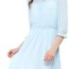 Connecteri  K Women's Autumn Wedding Guest Dresses Ruffle Hem 3/4 Sleeve A-Line Smocked Short Chiffon Dress
