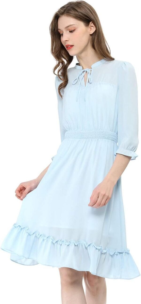Connecteri  K Women's Autumn Wedding Guest Dresses Ruffle Hem 3/4 Sleeve A-Line Smocked Short Chiffon Dress