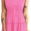 Connecteri  Womens Summer Dresses 2024 Sleeveless Button Down Smocked Elastic Waist Ruffle Tiered Casual Swing Mini Dress