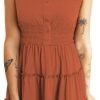 Connecteri  Womens Summer Dresses 2024 Sleeveless Button Down Smocked Elastic Waist Ruffle Tiered Casual Swing Mini Dress
