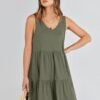 Connecteri  Womens Summer Casual Tank Dress Sleeveless V Neck T Shirt Sundress Flowy Tiered Swing Mini Beach Vacation Dresses
