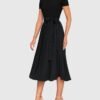 Connecteri Womens Summer Short Sleeve Midi Dresses Spring Casual Crew Neck Knit Belted Pleated A Line Flowy Wedding Guest Dress