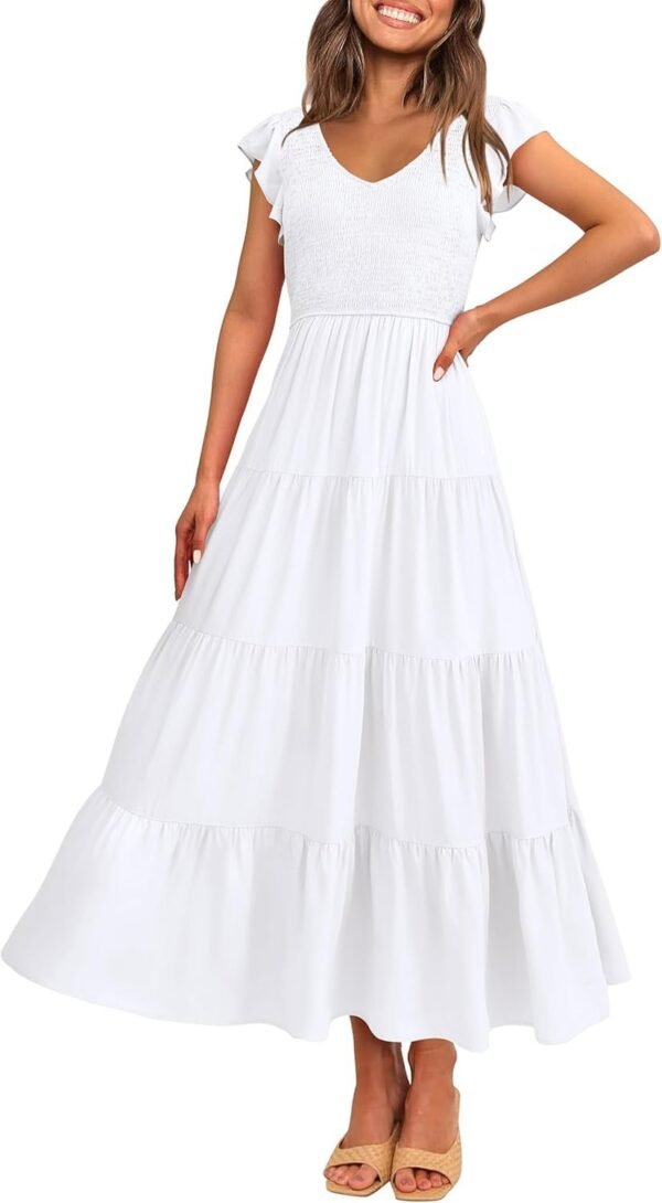Connecteri  Womens Cap Sleeve V Neck Smocked Beach Sundress