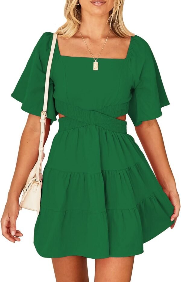 Shy Velvet Women's Summer Dress Square Neck Short Sleeves Crossover Waist Casual Party Mini Dress