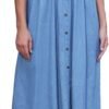 Connecteri  Women's Maxi Dress Sleeveless Denim Long Summer A-line Casual Blue Cotton Boho Flowy Sundresses for Women