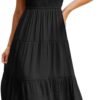Connecteri  Dresses for Women 2023 Wedding Guest Summer V Neck Short Sleeve Smocked Ruffle Hem A-Line Polka Dot Boho Maxi Dress