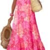Connecteri  Women Summer Dresses 2024 Spaghetti Strap Scoop Neck Smocked Ruffle Flowy Boho Maxi Dress