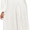 Connecteri  Womens V Neck Flowy Ruffle Pleated Casual Fall Dress