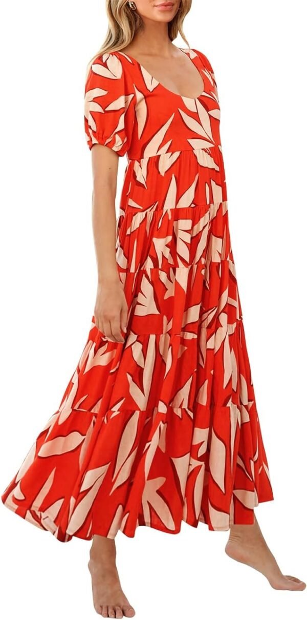 Connecteri  Womens Dresses 2024 Puff Sleeve Floral Casual Summer Dresses Smocked Backless Beach Flowy Tiered Maxi Dress