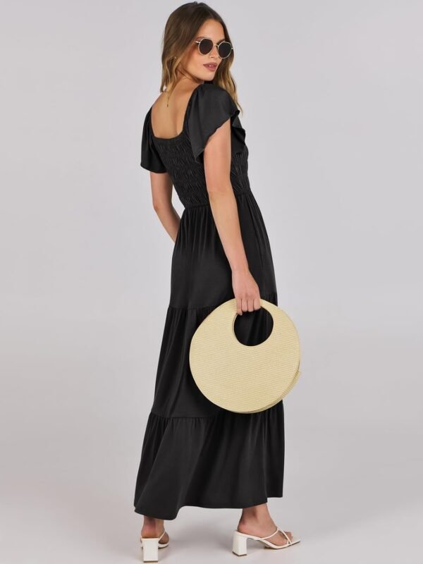 Connecteri  Women??s 2024 Summer Casual Maxi Dress Flutter Sleeve Scoop Neck Smocked Tiered A Line Flowy Beach Long Sun Dresses