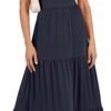 Connecteri  Women's Summer Casual Long Maxi Beach Vacation Dresses Sleeveless Square Neck Flowy Tiered Sun Dress with Pockets