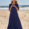 Connecteri  Women's 2024 Summer Short Sleeve Maxi Dress Casual Crewneck Swing A Line Long T Shirt Dress with Pockets