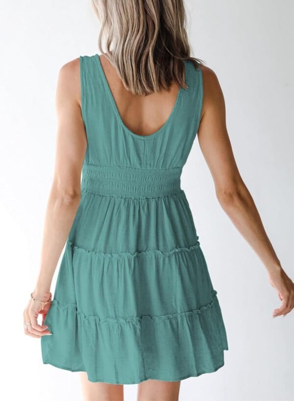 Connecteri  Womens Summer Dresses 2024 Sleeveless Button Down Smocked Elastic Waist Ruffle Tiered Casual Swing Mini Dress