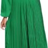 Connecteri  Womens V Neck Flowy Ruffle Pleated Casual Fall Dress