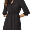 Connecteri  K Women's Autumn Wedding Guest Dresses Ruffle Hem 3/4 Sleeve A-Line Smocked Short Chiffon Dress