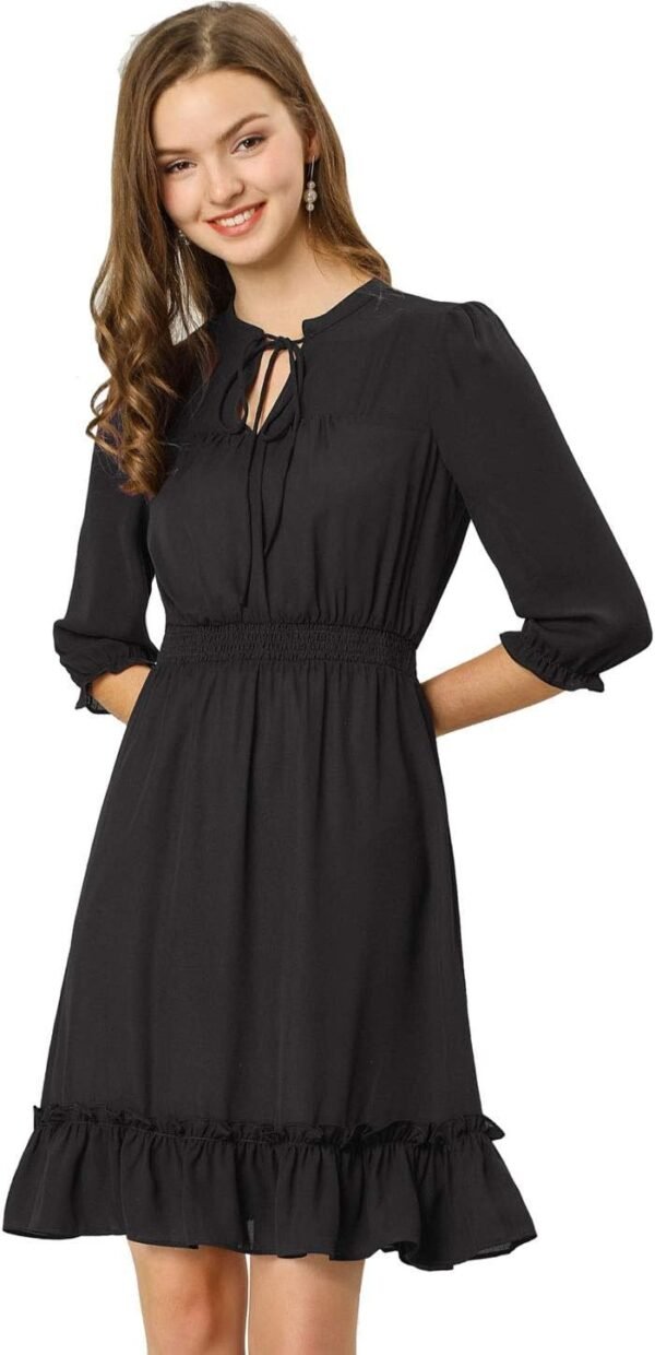 Connecteri  K Women's Autumn Wedding Guest Dresses Ruffle Hem 3/4 Sleeve A-Line Smocked Short Chiffon Dress