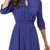 Connecteri  K Women's Autumn Wedding Guest Dresses Ruffle Hem 3/4 Sleeve A-Line Smocked Short Chiffon Dress