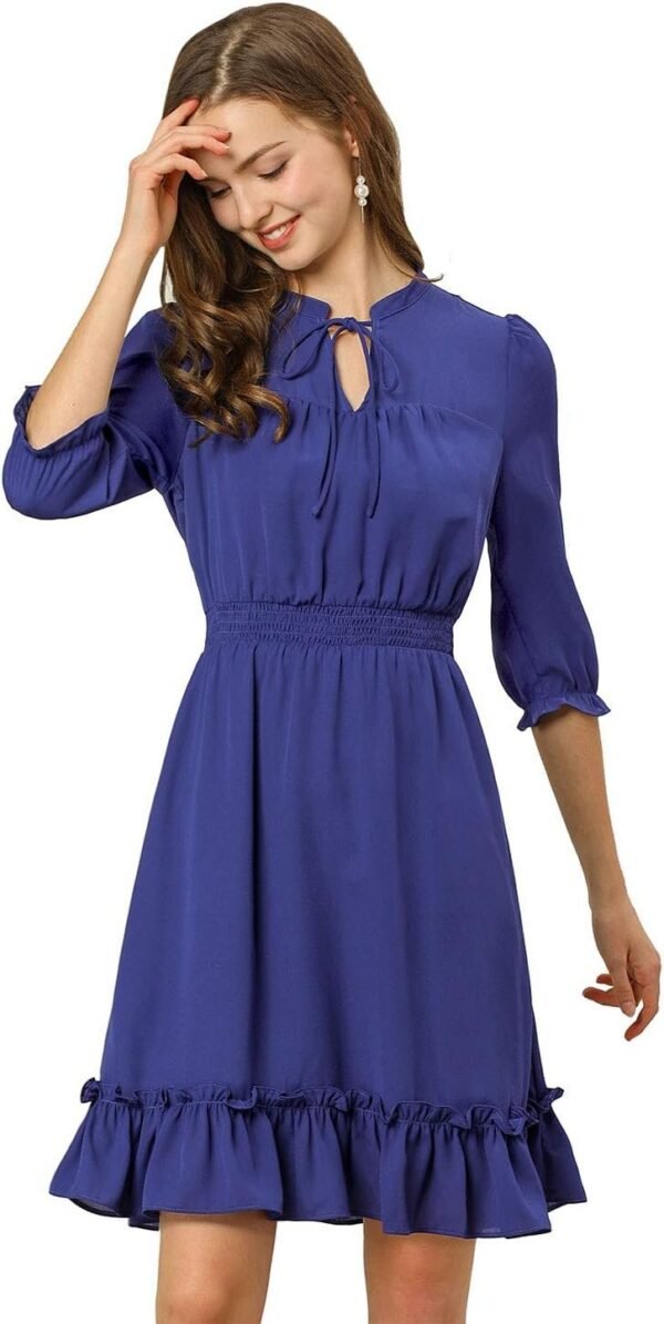 Connecteri  K Women's Autumn Wedding Guest Dresses Ruffle Hem 3/4 Sleeve A-Line Smocked Short Chiffon Dress