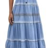 Connecteri  Women's Maxi Dress Sleeveless Denim Long Summer A-line Casual Blue Cotton Boho Flowy Sundresses for Women