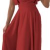 Connecteri?Womens 2024 Summer Midi Dress Ruffle Cap Sleeve V Neck Swing A Line Cocktail Party Dresses