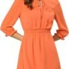 Connecteri  K Women's Autumn Wedding Guest Dresses Ruffle Hem 3/4 Sleeve A-Line Smocked Short Chiffon Dress