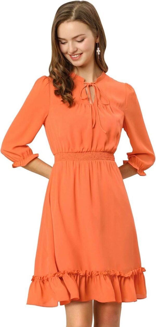 Connecteri  K Women's Autumn Wedding Guest Dresses Ruffle Hem 3/4 Sleeve A-Line Smocked Short Chiffon Dress