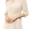 Connecteri  K Women's Autumn Wedding Guest Dresses Ruffle Hem 3/4 Sleeve A-Line Smocked Short Chiffon Dress