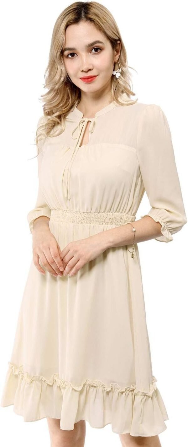Connecteri  K Women's Autumn Wedding Guest Dresses Ruffle Hem 3/4 Sleeve A-Line Smocked Short Chiffon Dress