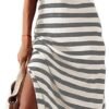Connecteri  Summer Dress Casual Womens Fashion Short Sleeve Maxi Dress T Shirt Dress Striped Long Color Block Maxi Dress