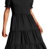 Connecteri  Women's 2024 Summer Short Puff Sleeve Midi Dress Casual V Neck High Waist Tiered Swing A Line Dresses
