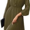 Connecteri  Work Dresses for Women 2023 Long Sleeves Chiffon Black Dress Retro Pleated Buttons Down Bow Tie Loose Causal Dresses