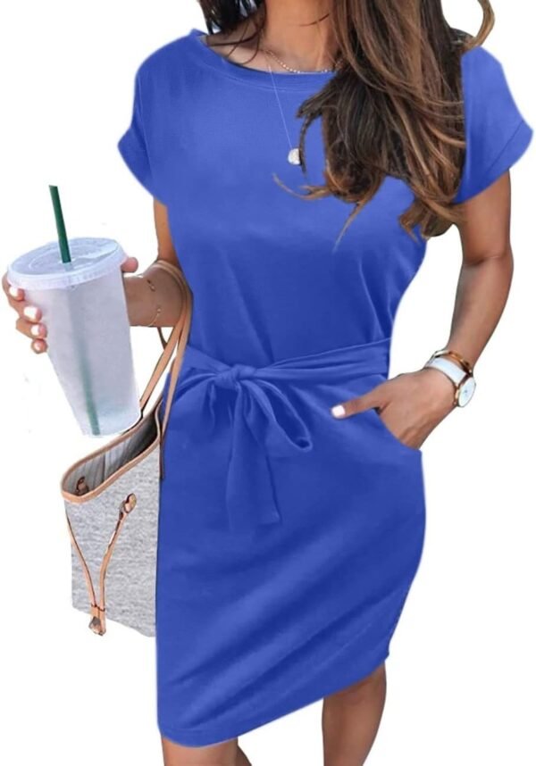 Connecteri  Women's Summer Striped Short Sleeve T Shirt Dress Casual Tie Waist with Pockets
