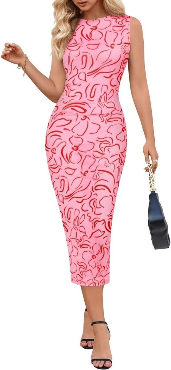 Connecteri  Women's Summer Bodycon Tie Dye Dress Sleeveless Crew Neck Mesh Cocktail Party Maxi Dresses