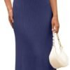 Connecteri  Women's V Neck Ribbed Knit Maxi Dress Button Short Sleeve Slim Fit Bodycon Sweater Dress