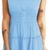 Connecteri  Womens Summer Dresses 2024 Sleeveless Button Down Smocked Elastic Waist Ruffle Tiered Casual Swing Mini Dress