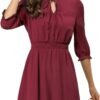 Connecteri  K Women's Autumn Wedding Guest Dresses Ruffle Hem 3/4 Sleeve A-Line Smocked Short Chiffon Dress