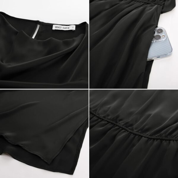 Connecteri  KARIN Women's 2024 Satin Midi Dress Summer Cap Sleeve Cowl Neck Belted Slit Elegant A-Line Flowy Dress with Pockets