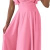 Connecteri?Womens 2024 Summer Midi Dress Ruffle Cap Sleeve V Neck Swing A Line Cocktail Party Dresses