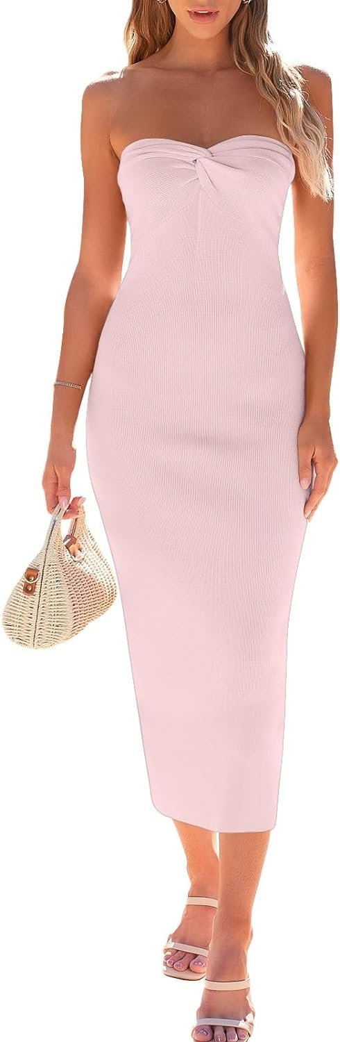 Connecteri  Knitted Dresses Twisted Front Bodycon Dress with Back Slit
