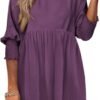 Connecteri  Womens Summer Tunic Dress Casual Loose Short Sleeve Crew Neck Flowy Swing Mini Shift Dresses