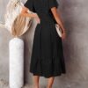 Connecteri  Women's Summer Casual V Neck Ruffle Sleeve Smocked High Waist Midi Dress with Pockets