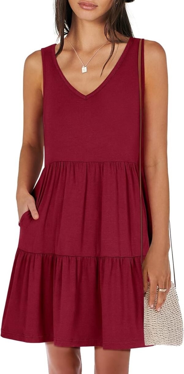 Connecteri  Womens Summer Casual Tank Dress Sleeveless V Neck T Shirt Sundress Flowy Tiered Swing Mini Beach Vacation Dresses