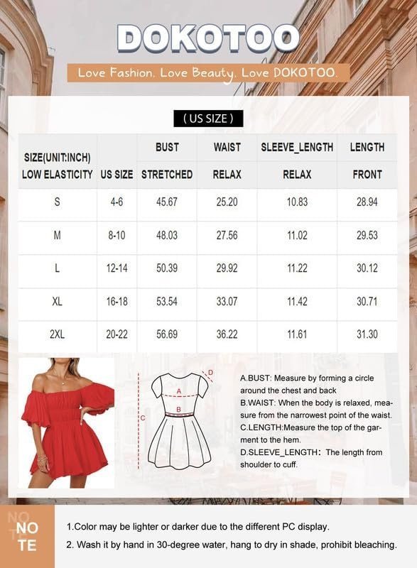 Connecteri  Womens Off The Shoulder Summer Dresses 2024 Short Lantern Sleeve Ruffle Elastic Waist A-Line Casual Mini Dress