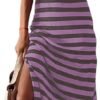 Connecteri  Summer Dress Casual Womens Fashion Short Sleeve Maxi Dress T Shirt Dress Striped Long Color Block Maxi Dress