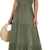 Connecteri  Women??s 2024 Summer Casual Maxi Dress Flutter Sleeve Scoop Neck Smocked Tiered A Line Flowy Beach Long Sun Dresses