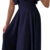 Connecteri?Womens 2024 Summer Midi Dress Ruffle Cap Sleeve V Neck Swing A Line Cocktail Party Dresses