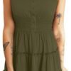 Connecteri  Womens Summer Dresses 2024 Sleeveless Button Down Smocked Elastic Waist Ruffle Tiered Casual Swing Mini Dress