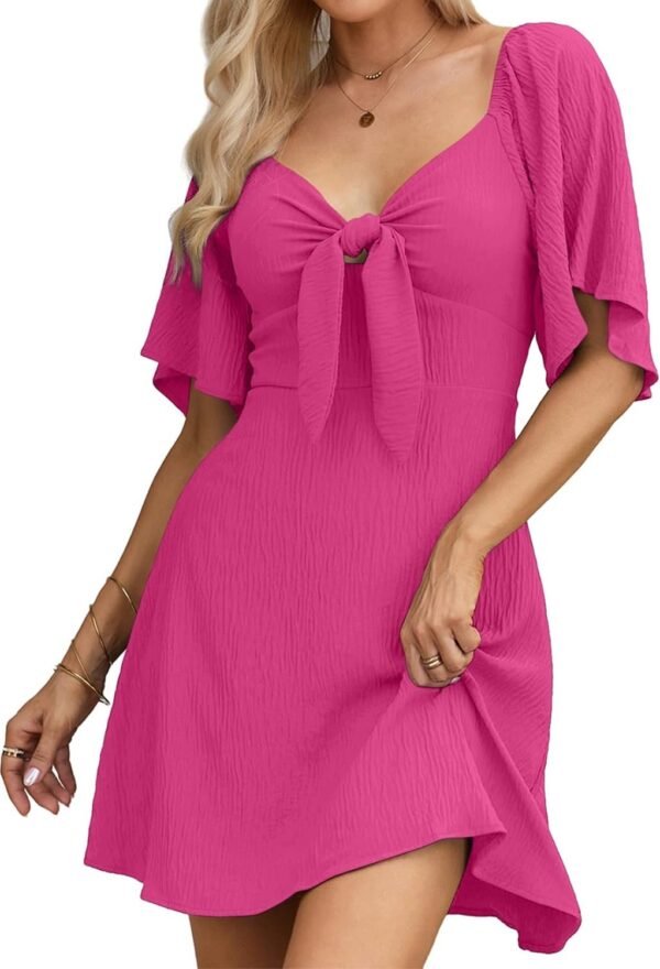 Connecteri  Womens Dresses 2024 Spring Summer Deep V Neck Elegant Bow tie Mini Dress S-XL