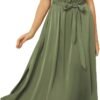 Connecteri  KARIN Women's 2024 Satin Midi Dress Summer Cap Sleeve Cowl Neck Belted Slit Elegant A-Line Flowy Dress with Pockets